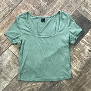 Green Shein square neck cropped top